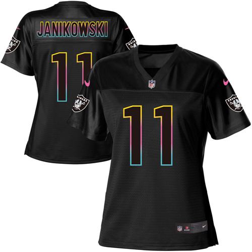 Nike Raiders #11 Sebastian Janikowski Black Women's NFL Fashion Game Jersey